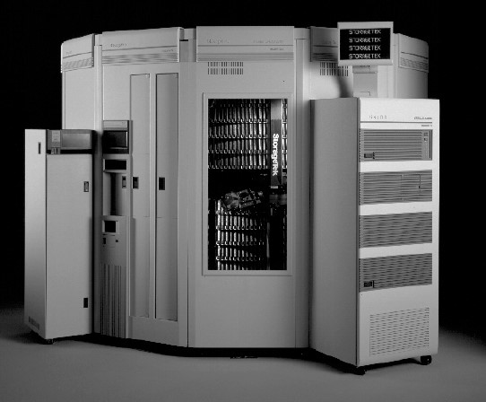 Black-and-white photo of the StorageTek ACS 4400 automated tape library